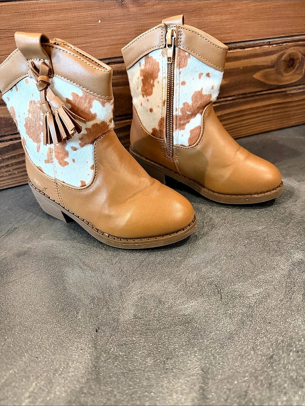 Western Ankle Boots in Brown & White